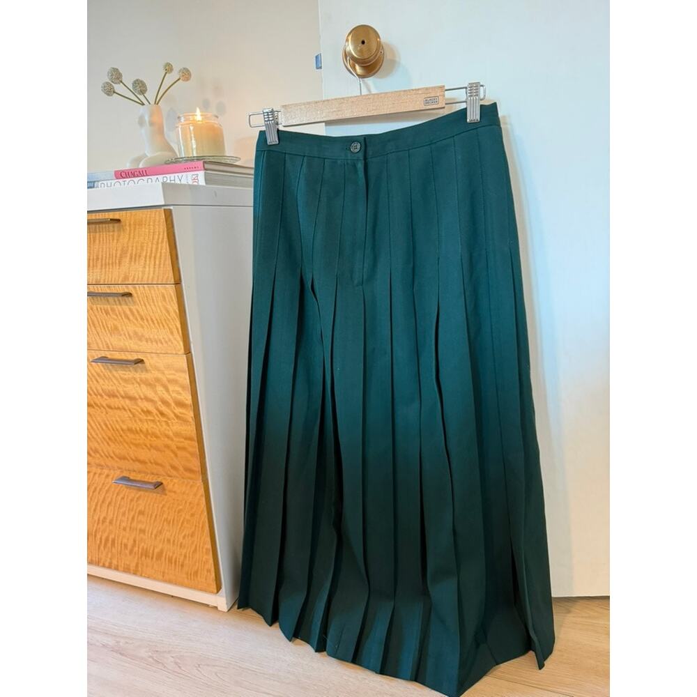 Vintage Forest Green Wool Pleated Midi Skirt Size 10 Made in USA ✨ - Picture 5 of 7